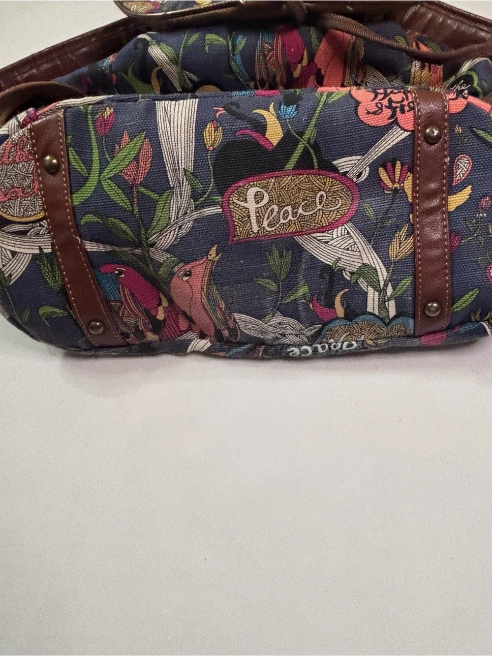 Sakroots Artist Circle Peace Canvas Flap Drawstring Backpack Boho Hippie Blue